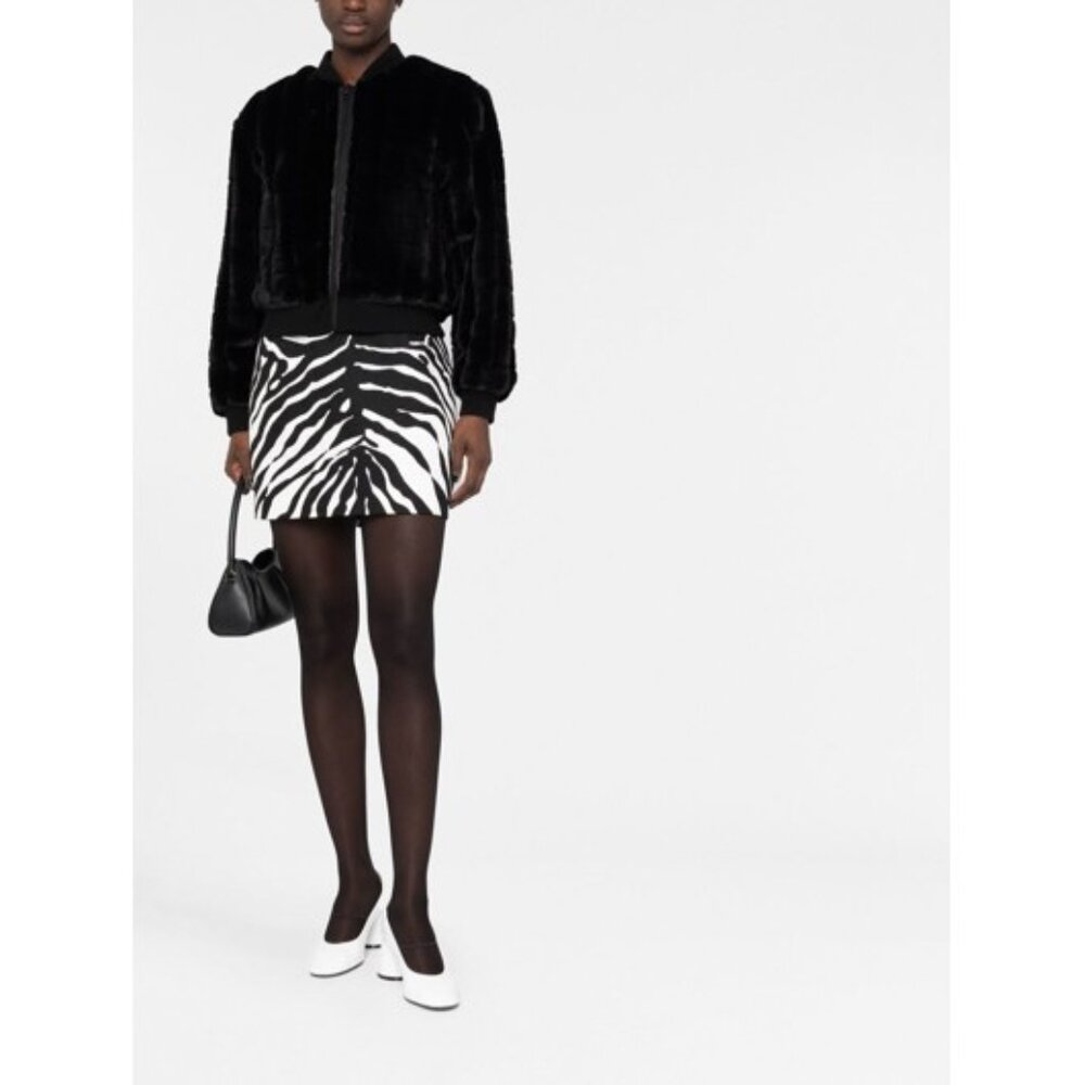 Alice + Olivia Sz. S Black Latanya Cropped Faux Fur Varsity Jacket